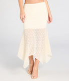 Create bold, fashion-forward looks for summer with the Boho Babe Lace Hanky Hem Maxi Skirt in ivory, a must-have piece from Windsor’s collection of stylish bottoms for women.
