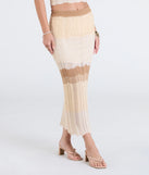 Create bold, fashion-forward looks for spring or summer with the Trendy Match Chevron Knit Midi Skirt in natural, a must-have piece from Windsor’s collection of stylish bottoms for women.