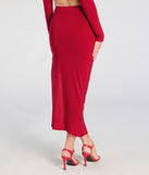 The Bold Staple Ruched Asymmetrical Midi Skirt is a trendy women's bottom in red, designed with modern details and alluring textures to complete chic outfits for 2025.
