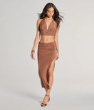 Complete your summer wardrobe with the The One High-Rise Slit Maxi Skirt, a trendy skirt in brown made to mix, match, and stand out.