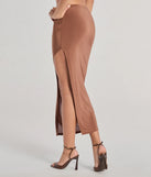 Complete your summer wardrobe with the The One High-Rise Slit Maxi Skirt, a trendy skirt in brown made to mix, match, and stand out.