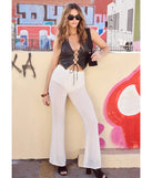 Create bold, fashion-forward looks for spring or summer with the Bohemian Chic Sheer Lace Flare Pants in ivory, a must-have piece from Windsor’s collection of stylish bottoms for women.