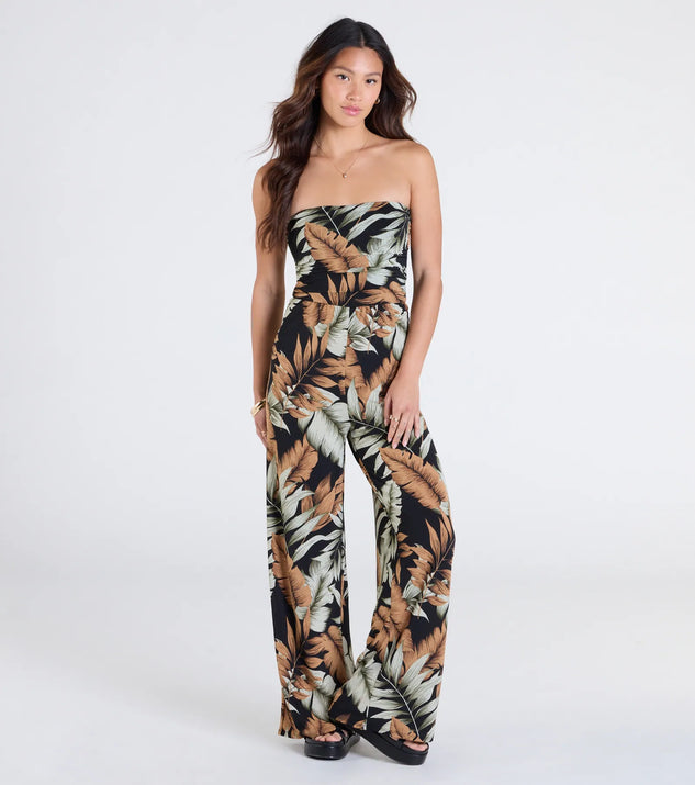 Pair the Tropical Breeze Strapless Wide-Leg Jumpsuit with your favorite sandals or sneakers for effortless warm-weather looks with on-trend black jumpsuits that speak your style.