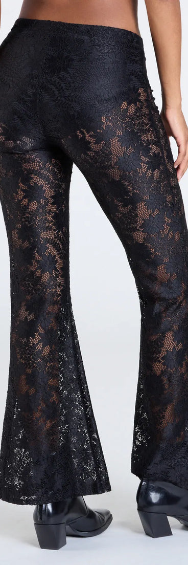 Stay polished and comfortable in the Sultry Boho Crochet Lace Flare Pants, trendy black pants for women that transition from everyday looks to weekend slay.