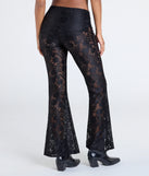 Create bold, fashion-forward looks for spring or summer with the Sultry Boho Crochet Lace Flare Pants in black, a must-have piece from Windsor’s collection of stylish bottoms for women.
