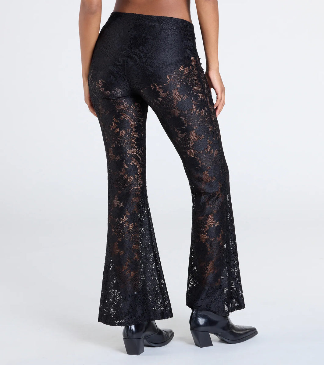 POL Openwork Crochet Flare Pants with Contrast Star