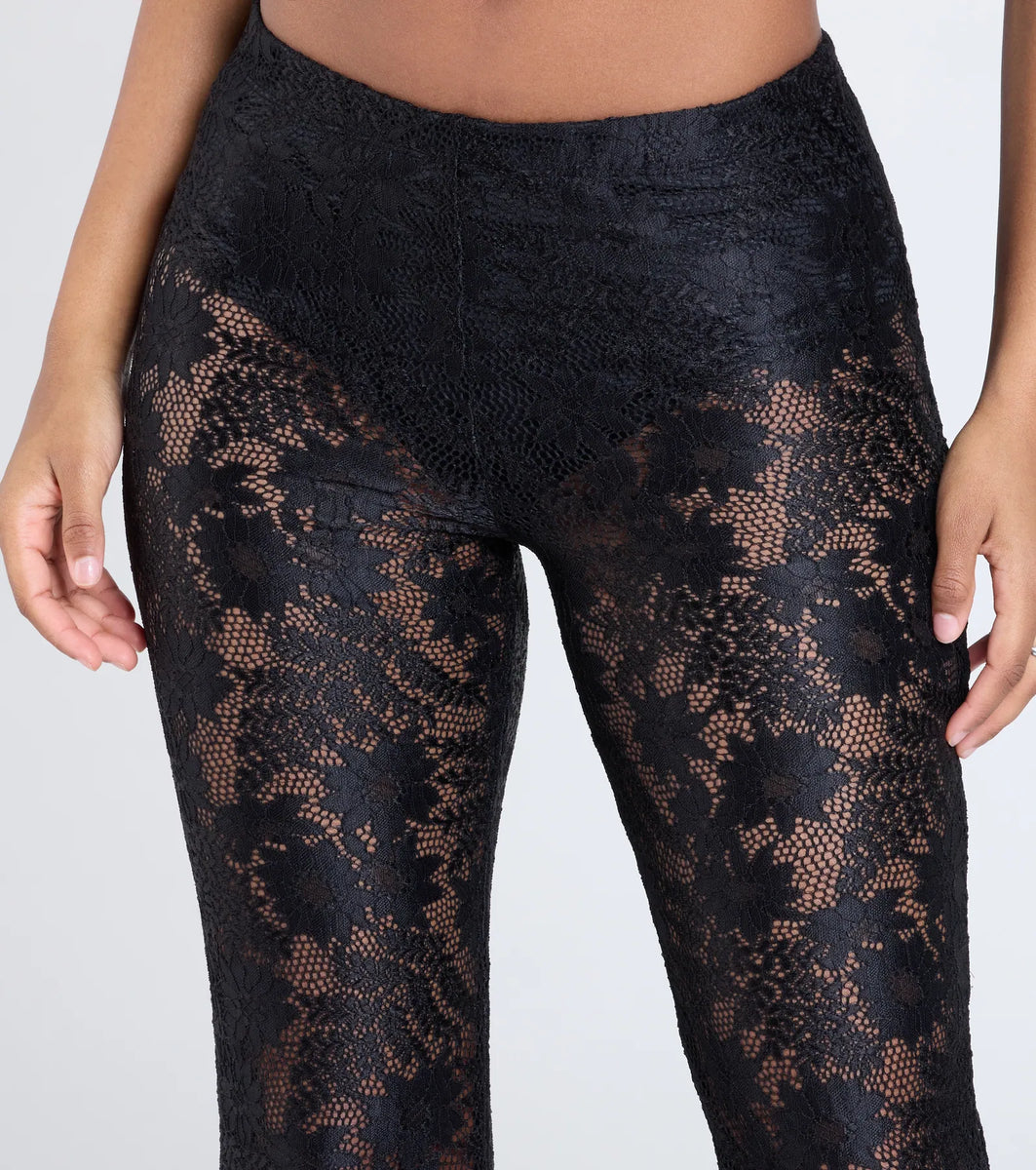 Bow Transparent Lace Flare Pants