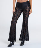 Create bold, fashion-forward looks for spring or summer with the Sultry Boho Crochet Lace Flare Pants in black, a must-have piece from Windsor’s collection of stylish bottoms for women.