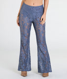 Create bold, fashion-forward looks for spring or summer with the Sultry Boho Crochet Lace Flare Pants in blue, a must-have piece from Windsor’s collection of stylish bottoms for women.