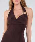 Create bold, fashion-forward looks for spring or summer with the Dinner At Sunset Open Back Wide-Leg Jumpsuit in brown, a must-have piece from Windsor’s collection of stylish bottoms for women.