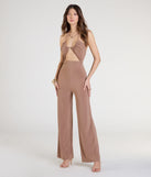 Pair the Let's Vacay Halter Cutout Wide-Leg Jumpsuit with your favorite sandals or sneakers for effortless warm-weather looks with on-trend mocha brown jumpsuits that speak your style.