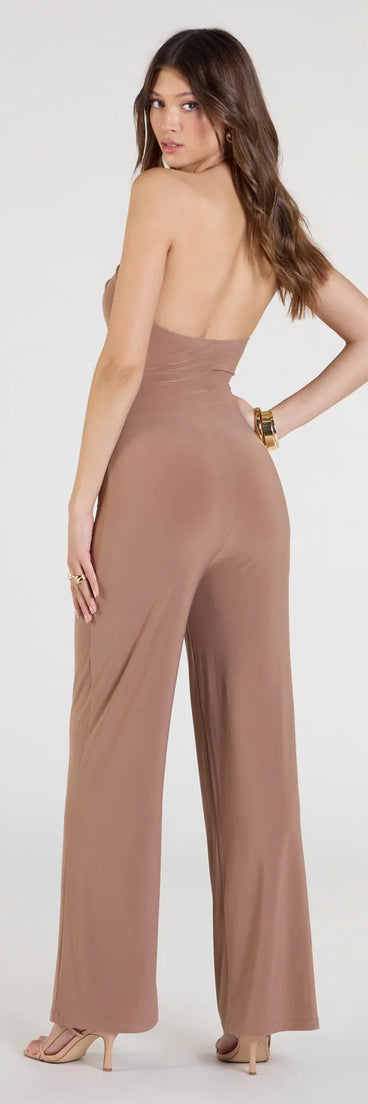 Step out in the Let's Vacay Halter Cutout Wide-Leg Jumpsuit, a mocha brown jumpsuit made to elevate your vibe from brunch to after-dark plans with ease and polish.