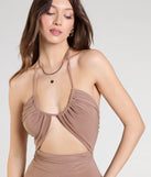 Pair the Let's Vacay Halter Cutout Wide-Leg Jumpsuit with your favorite sandals or sneakers for effortless warm-weather looks with on-trend mocha brown jumpsuits that speak your style.