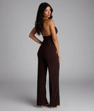Elevate your look with the Sleek And Sultry Halter Jumpsuit, a chic brown jumpsuit that delivers effortless polish for dinners, events, or date nights.