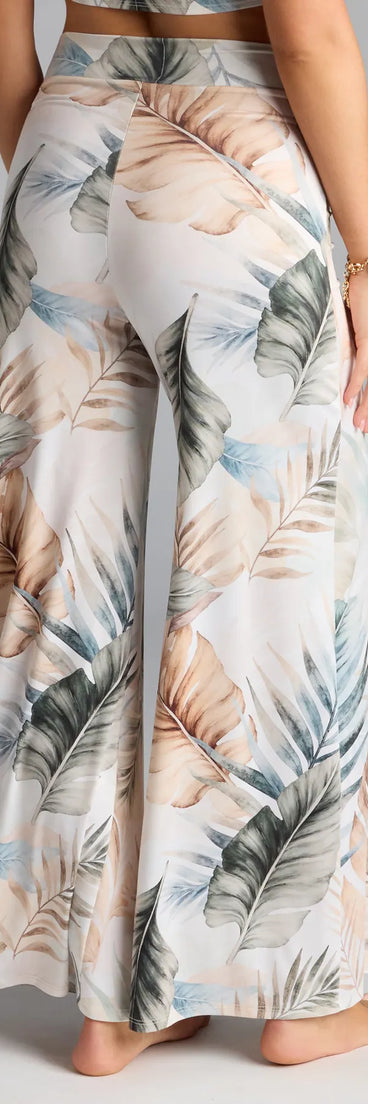 Choosing ivory pants means the Mornings In Tulum Tropical Wide-Leg Pants are your new power move—polished enough for plans, bold enough for the gram.