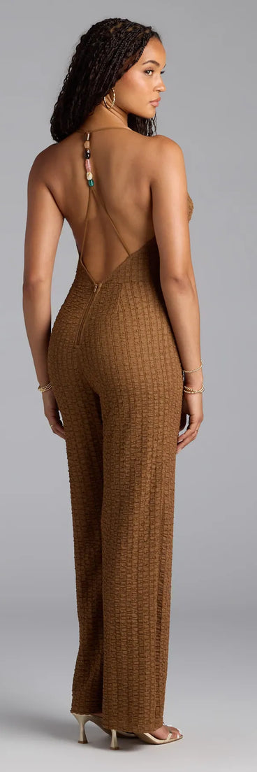 Stay polished and comfortable in the Make A Statement Strappy Open Back Jumpsuit, trendy brown pants for women that transition from everyday looks to weekend slay.