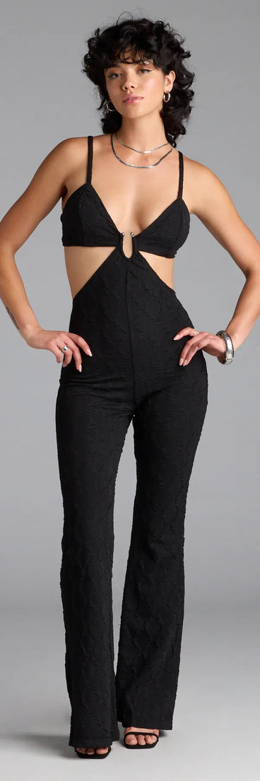 Elevate your look with the Being Sultry Cutout Wide-Leg Jumpsuit, a chic black jumpsuit that delivers effortless polish for dinners, events, or date nights.
