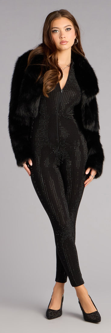 Shine On Rhinestone Zip-Up Jumpsuit