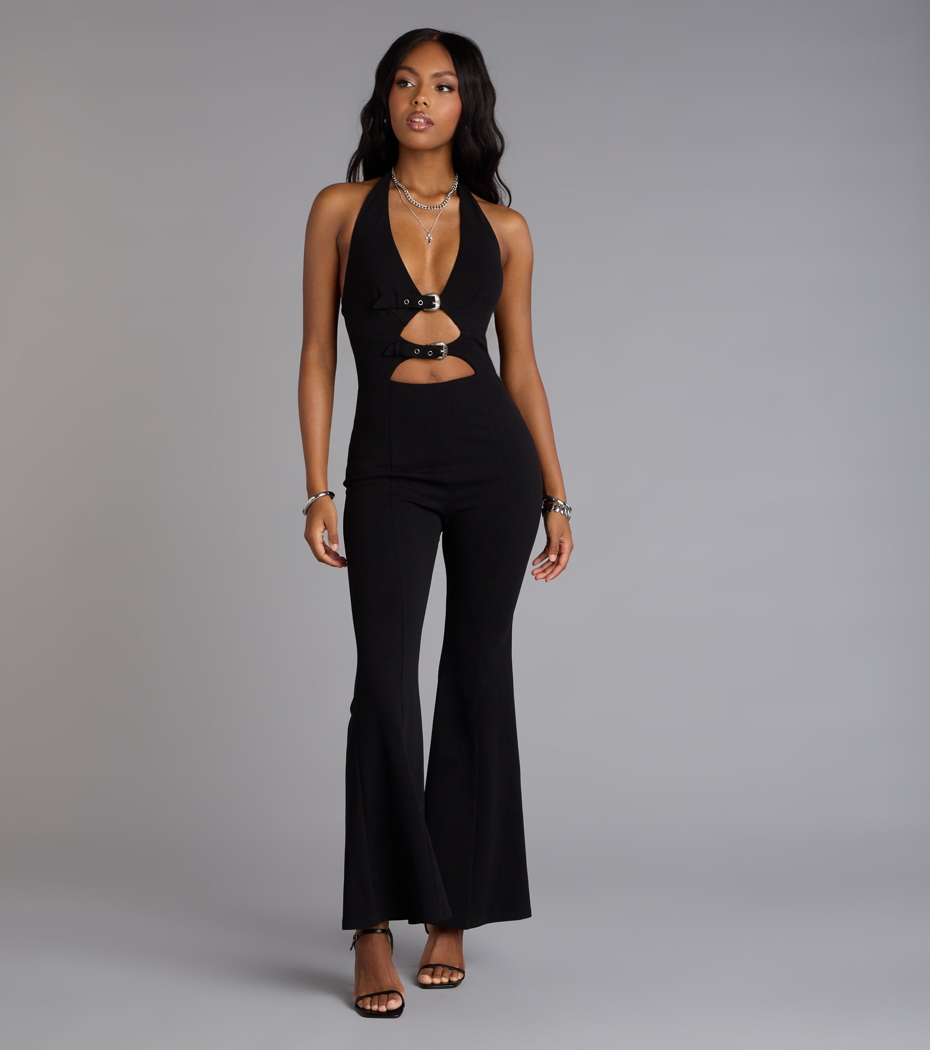 Double Dare Belted Cutout Flared-Leg Jumpsuit | Windsor