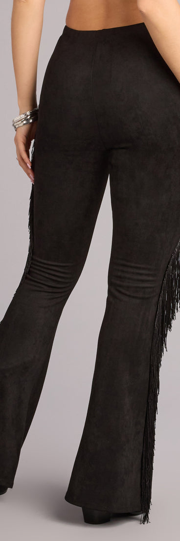 Outlaw Attitude Fringe Faux Suede Flare Pants