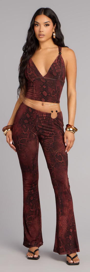 Sleek Moves Snake Print Flare Pants