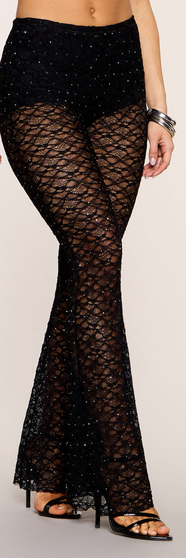 Night Glam Lace Rhinestone Flare Pants