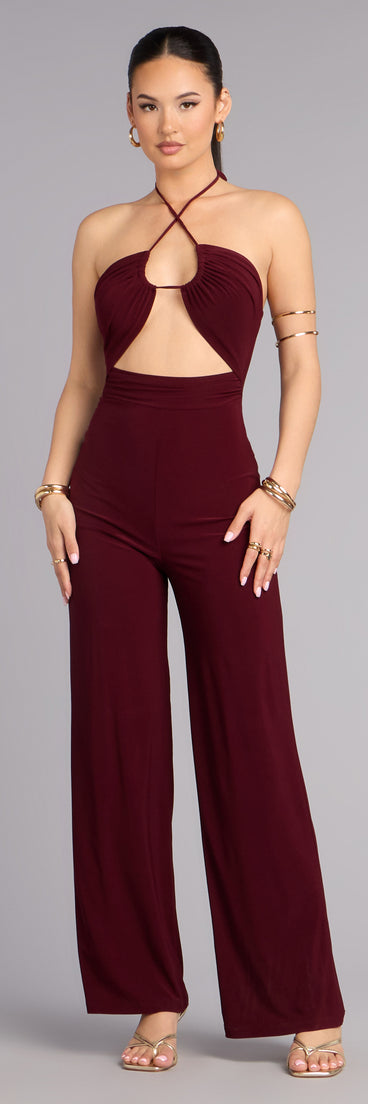 Pick a plum dress like the Dressy Plans Cutout Jumpsuit designed with a comfortable feel, on-trend detail, and easy styling for everyday or special events.