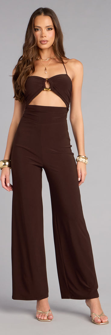 Confident Feel Halter Cutout Wide-Leg Jumpsuit