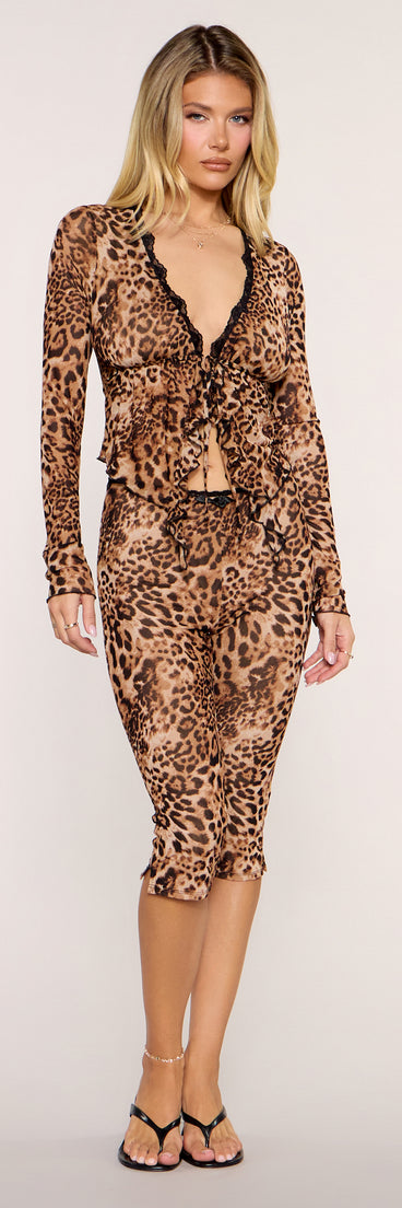 Wild Card Leopard Print Mesh Capri Pants