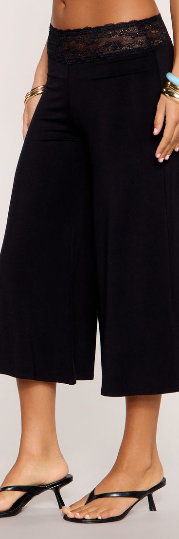 Sheer Detail Lace Waist Gaucho Pants