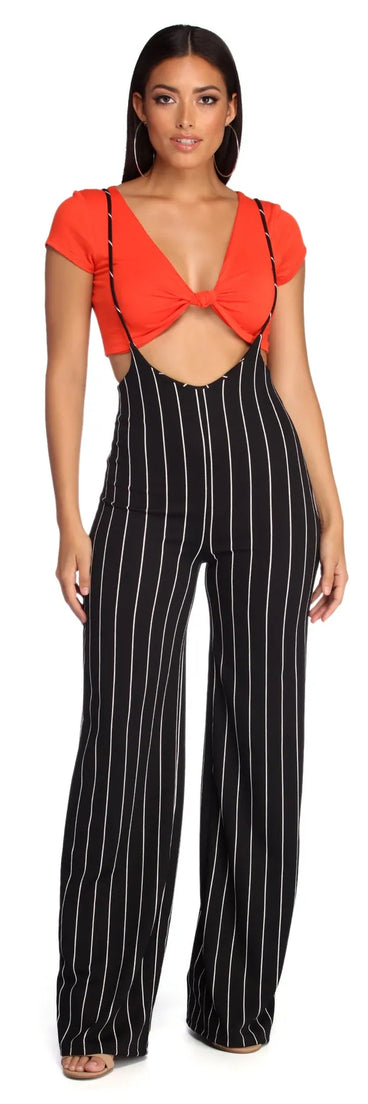 Poised In Pinstripes Suspender Pants