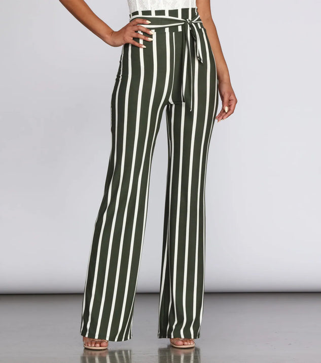Chic Striped Tie Waist Pants