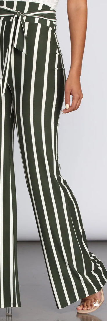 Chic Striped Tie Waist Pants