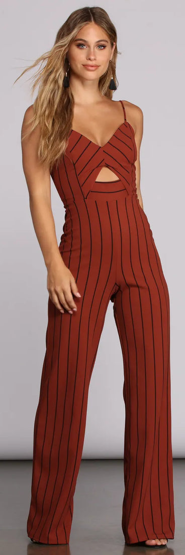 Zero In Keyhole Striped Jumpsuit