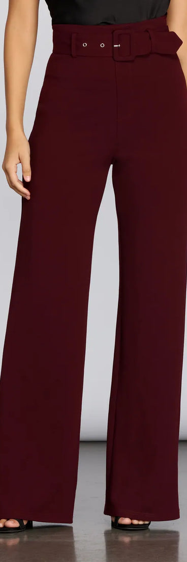 High Waist Belted Straight Leg Pants
