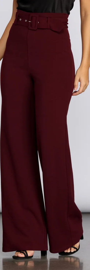 High Waist Belted Straight Leg Pants