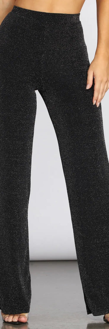 Glittering Knit Wide Leg Pants