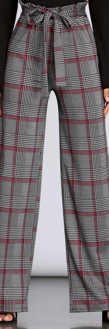 Paper Bag High Waist Plaid Trousers