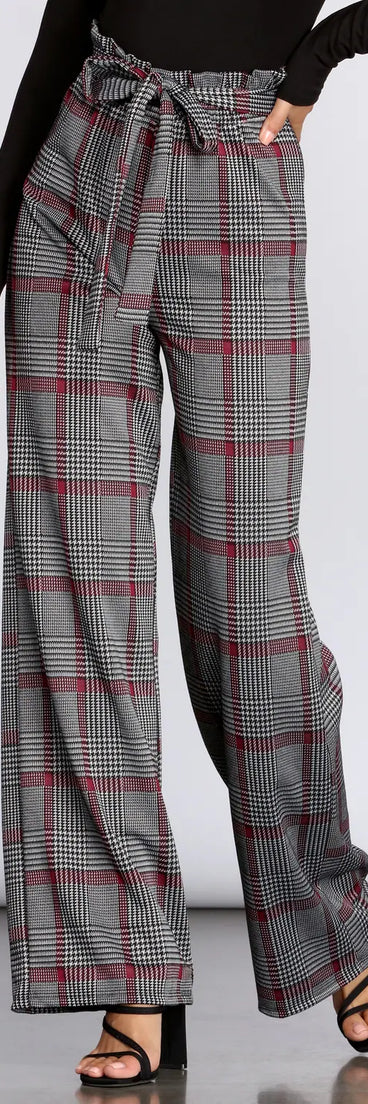 Paper Bag High Waist Plaid Trousers
