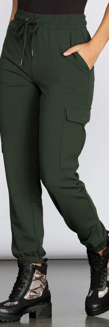 High Waist Knit Cargo Joggers