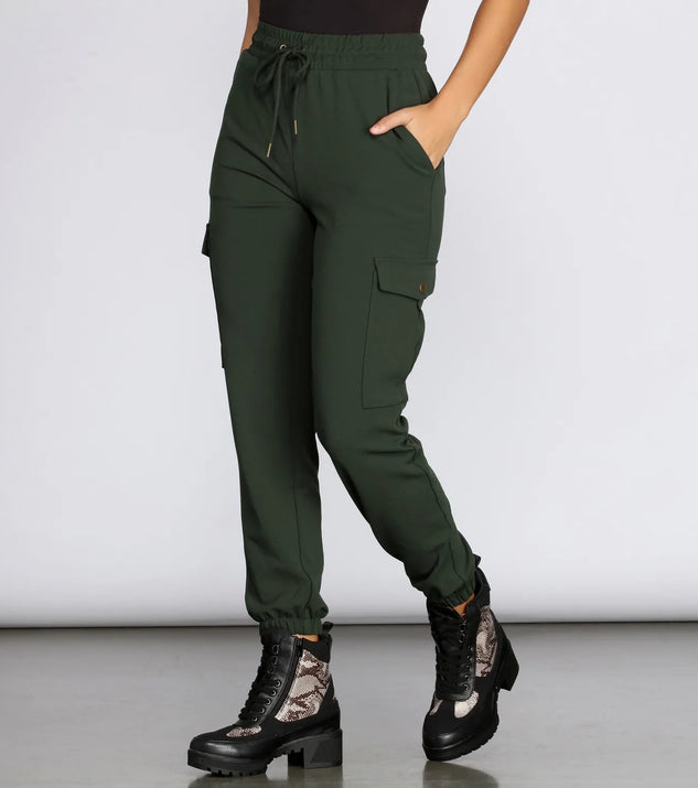 High Waist Knit Cargo Joggers