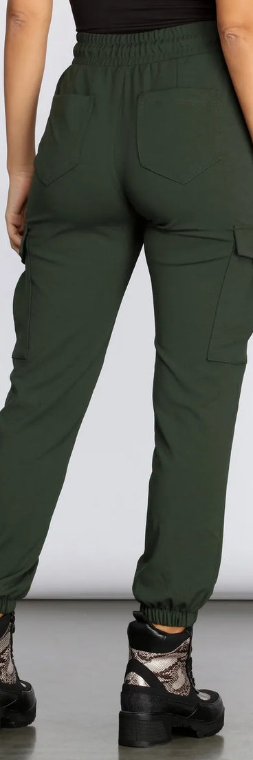 High Waist Knit Cargo Joggers