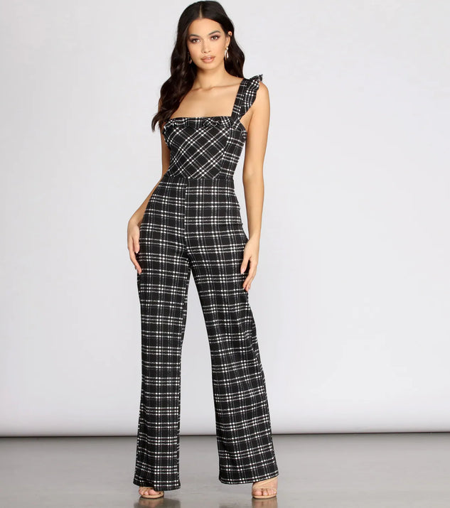 Time To Play Ruffle Plaid Jumpsuit