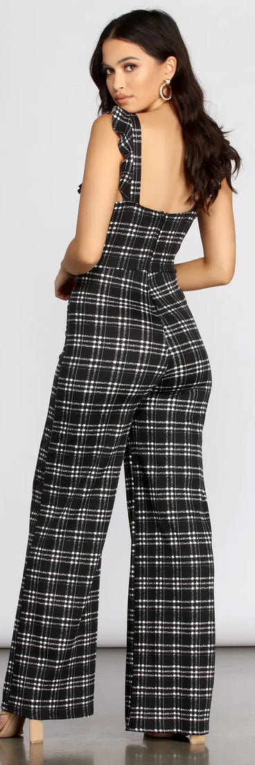 Time To Play Ruffle Plaid Jumpsuit