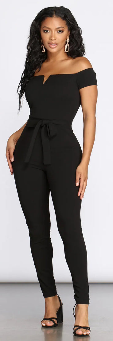All Me Off Shoulder Tie Waist Jumpsuit