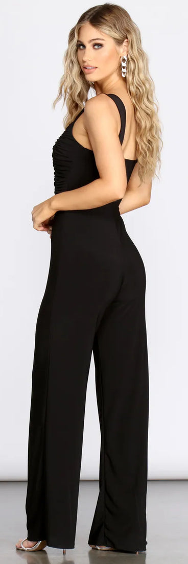 Camera Ready Deep V Ruched Jumpsuit