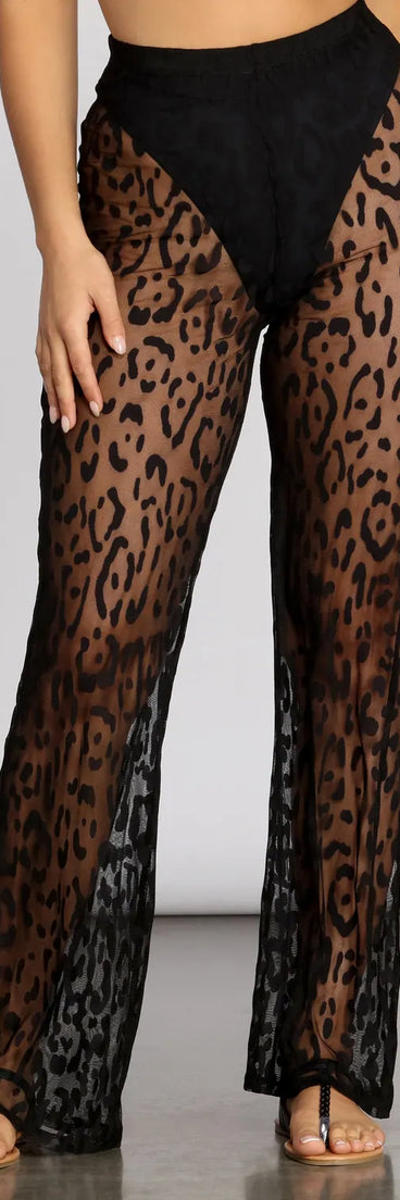 Wide Leg Leopard Mesh Pants