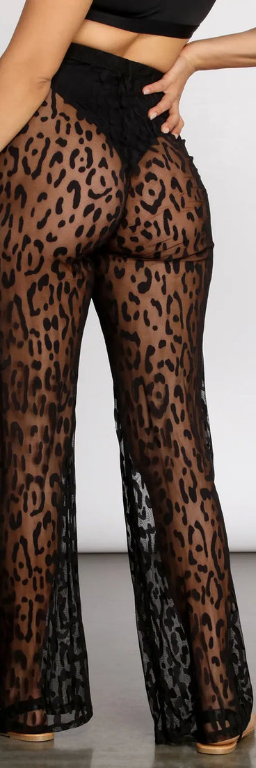 Wide Leg Leopard Mesh Pants