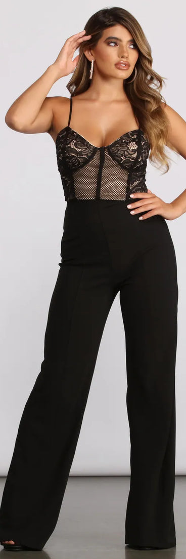 Sleeveless Sweetheart Neck Corset Lace Jumpsuit