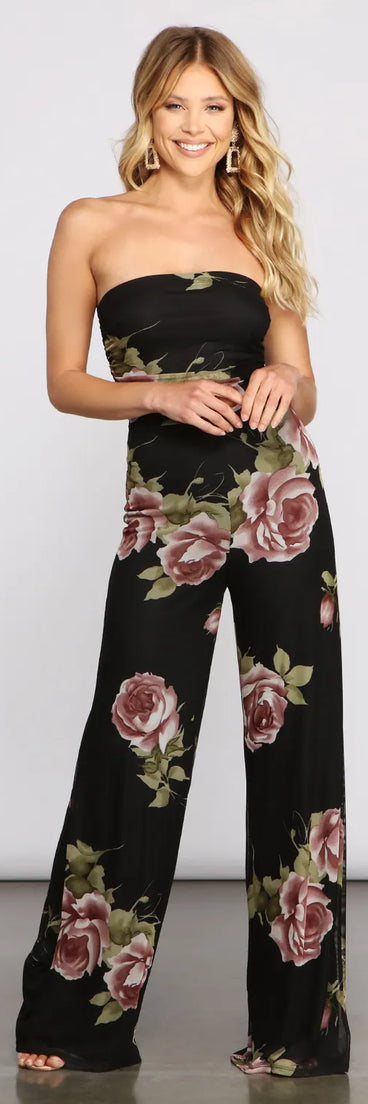 Budding Romance Strapless Floral Jumpsuit